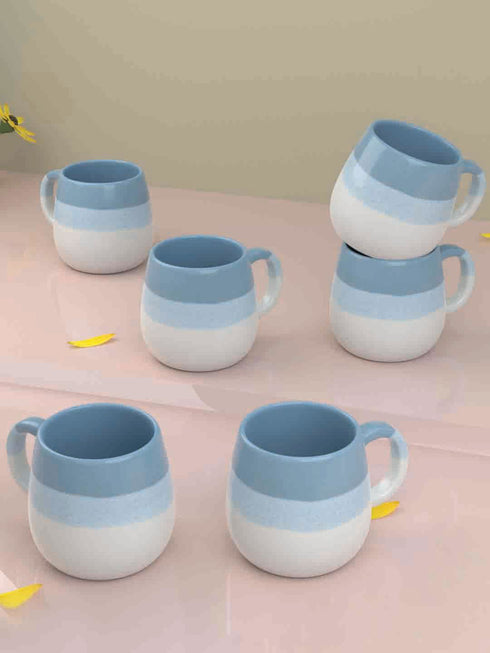 Tritone Sky Blue Ovule Shape Tea Cups Set of 6 - The Earth Store - Tea Cups